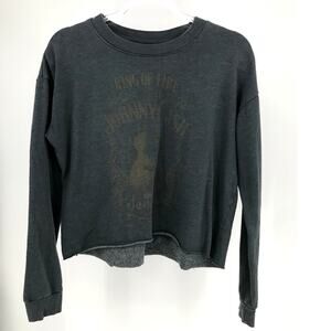 Project Karma Johnny Cash Ring of Fire Gray Crop Sweatshirt Size M
